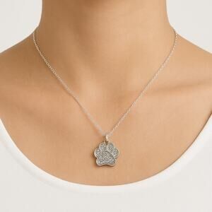 New Silver plated Rhinestone Paw Print‎ Pendant Necklace 18” – Pet Lover Gift